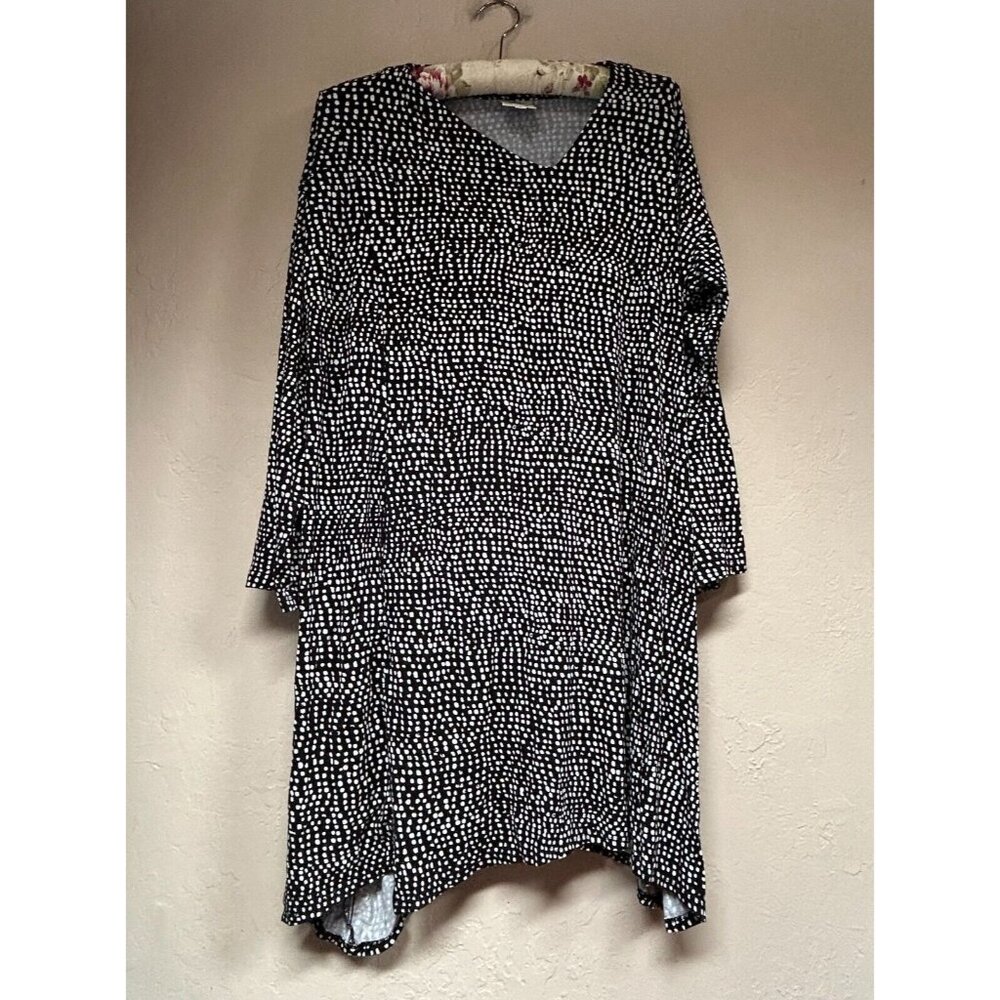 Spirithouse Black Printed V-Neck Tunic Dress Large Long Sleeve Stretch Casual